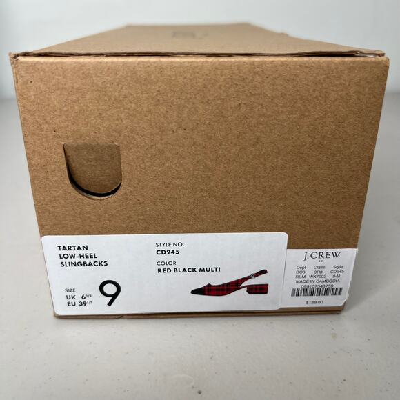 J. Crew Red Tartan Low Heel Cap Toe Slingbacks Size 9 - Picture 8 of 9